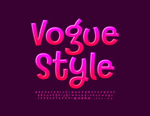 Vector glamour flyer Vogue Style with pink handwritten Alphabet Letters and Numbers. Funny Glossy Font