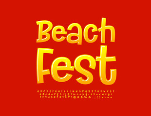 Vector artistic poster Beach Fest. Gradient color Font. Glossy handwritten Alphabet Letters, Numbers and Symbols set
