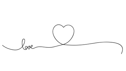 One line heart - doodle style outline for romantic valentines day greeting card. Vector graphic for web design, beautiful icon for cover.