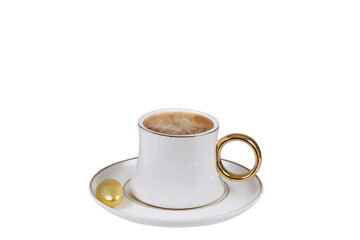 Hot Turkish coffee on black background, steam coming out of freshly cooked.,unground png photo