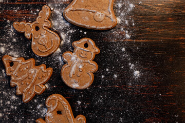 Homemade gingerbread cookies on a wooden table