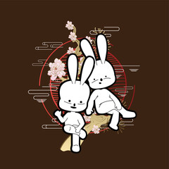 Rabbit illustration for new year logo, notebook, and background