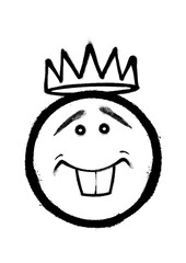 Graffiti emoticon with crown. Smiling face painted spray paint. Vector illustration