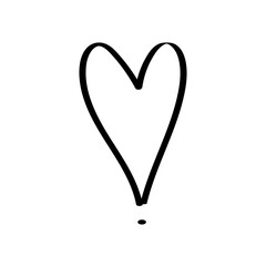 Black heart - doodle style outline for romantic valentines day greeting card. Vector graphic for web design, beautiful icon for cover.