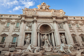 Rome, Italy- November 2022: The beautiful architecture of the famous Trevi fountain