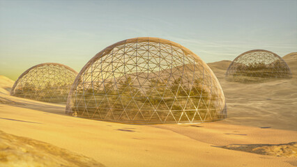 Dômes forestiers sur Mars. Rendu 3D © Jonathan