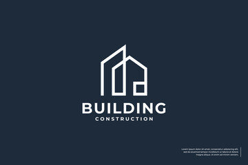 Creative building line art concept logo design