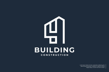 Fototapeta premium Building logo design with line art style.