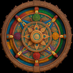 Colorful Dharma Wheel - Generative AI Illustration - obrazy, fototapety, plakaty