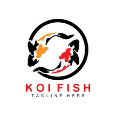 Koi Fish Logo Design, Chinese Lucky And Triumph Ornamental Fish Vector, Company Brand Gold Fish Icon