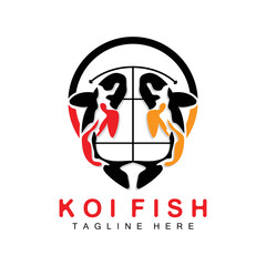 Koi Fish Logo Design, Chinese Lucky And Triumph Ornamental Fish Vector, Company Brand Gold Fish Icon