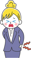 腰が痛い、白人ビジネスウーマンのイラスト
