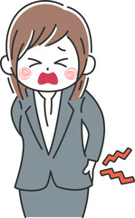 腰が痛い、髪を束ねたビジネスウーマンのイラスト