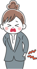 腰が痛い、髪を束ねたビジネスウーマンのイラスト