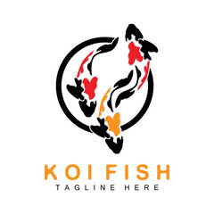 Koi Fish Logo Design, Chinese Lucky And Triumph Ornamental Fish Vector, Company Brand Gold Fish Icon