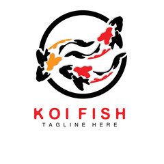 Fototapeta premium Koi Fish Logo Design, Chinese Lucky And Triumph Ornamental Fish Vector, Company Brand Gold Fish Icon