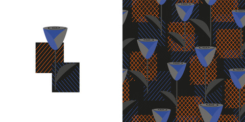 Set of geometric seamless pattern and logo. Roses. Business background for technology projects.