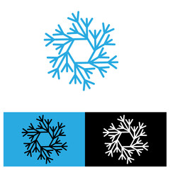 snow flakes flat logo simple design, blue white and black color	