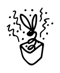 Silhouette of a rabbit's head on a spring. Design elements for engraving, embossing, gilding. Unusual surprise gift with confetti and serpentine for the new year or birthday. Symbol of 2023.