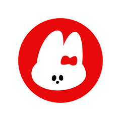 手描きの丸にうさぎの顔のイラスト - うさぎ年/2023年/令和五年の年賀素材 - 赤
