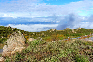 high mountain view over rock and valley
