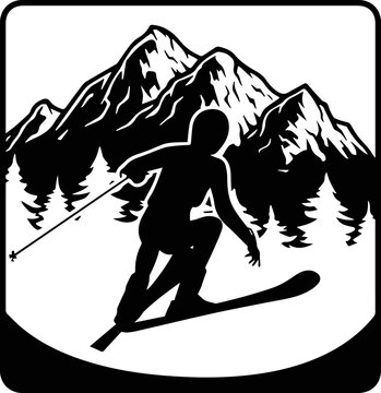 black skier skiing mountains silhouette clip art preview