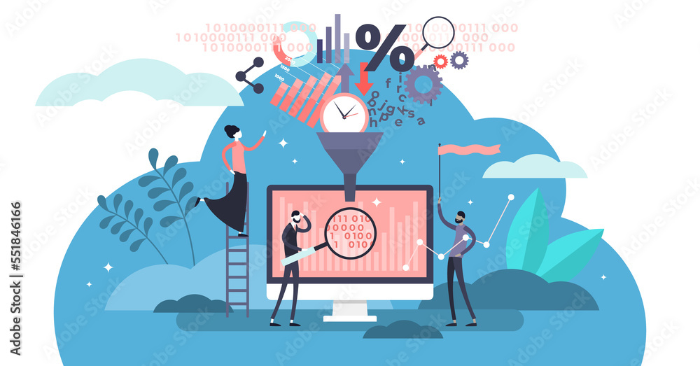 Wall mural data filter, transparent background illustration. flat tiny information selection persons concept. t