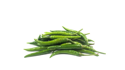 Isolated green unripe chili on white background soft and selective focus