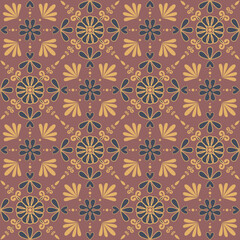 Ornate trendy design ceramic tiles brown beige dark color, arabic style decorative wall decoration, vector illustration