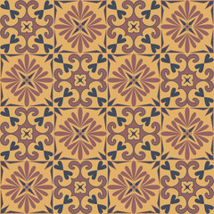 Ornate trendy design ceramic tiles arabic style decorative wall decoration, vector illustration
