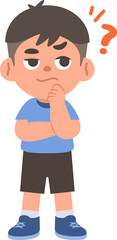 a Asian boy in doubt or have a question, illustration cartoon character vector design on white background. kid and education concept.