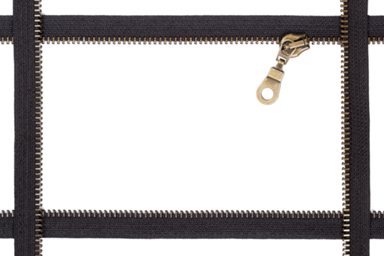 Zipper frame with zip lock, PNG isolated on transparent background