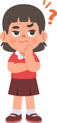 a Asian girl in doubt or have a question, illustration cartoon character vector design on white background. kid and education concept.