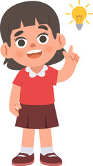 A Asian girl get an idea with a bulb, illustration cartoon character vector design on white background. kid and education concept.
