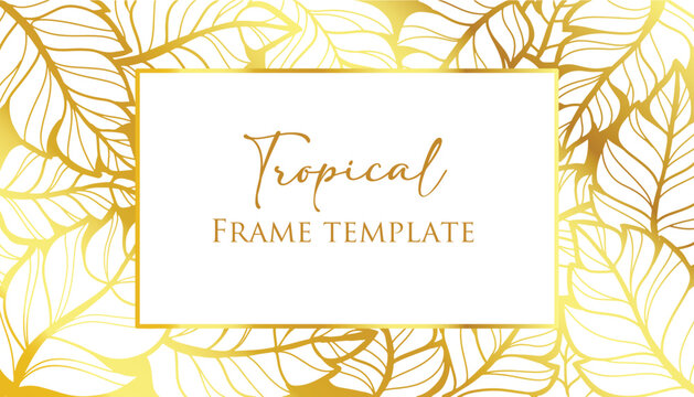 gold outline tropical leaves frame vector 