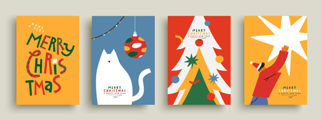 Merry Christmas colorful flat design celebration poster collection