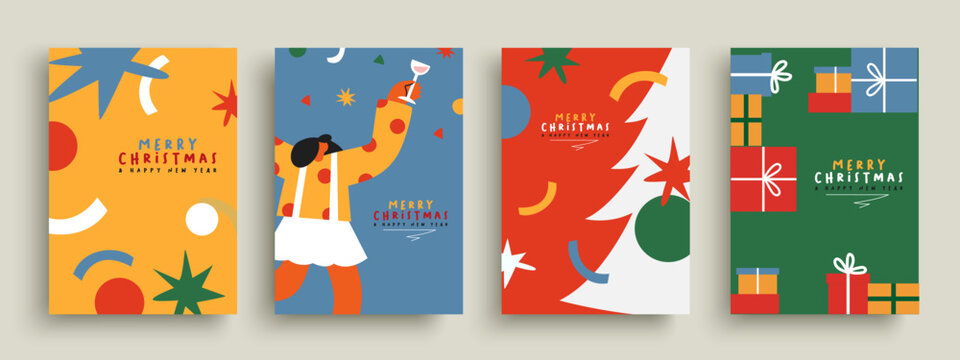 Merry Christmas colorful flat design celebration card set