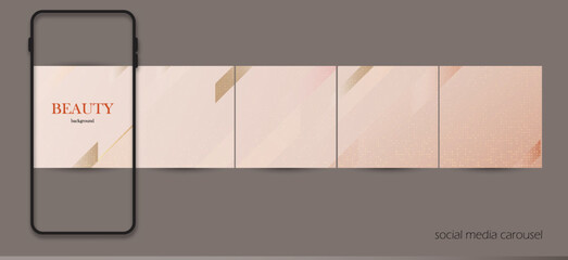 light rose pink gold Instagram social media carousel post background template. luxury aesthetic puzzle banner for woman, fashion, spa, beauty © annaspoka