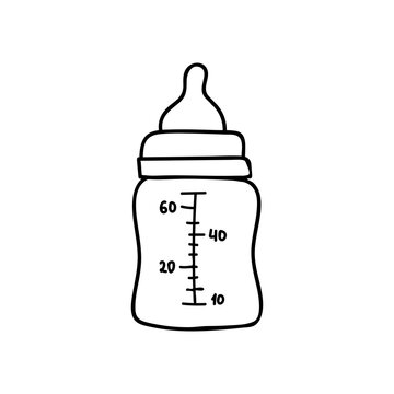 Baby milk bottle doodle illustration in vector. Baby milk bottle hand drawn icon in vector. Baby drink bottle doodle icon in vector