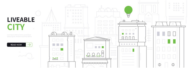 Liveable city space - modern thin line design style vector banner