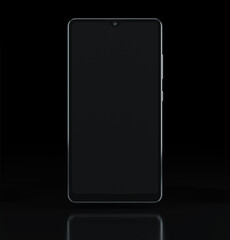 Smartphone. Cross light or Rim light. Dark scene with Reflection. Mockup Device template. No buttons no labels, blank Phone. On Black background. 3D render.