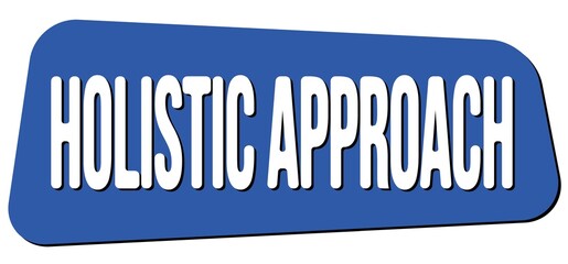 HOLISTIC APPROACH text on blue trapeze stamp sign.