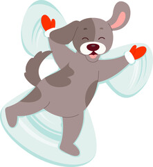 Happy dog doing snow angel flat icon Outdoor activity. Vector illustration