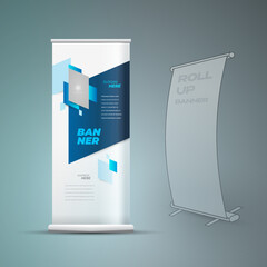 Roll up banner Actions rhombus theme vector blue color