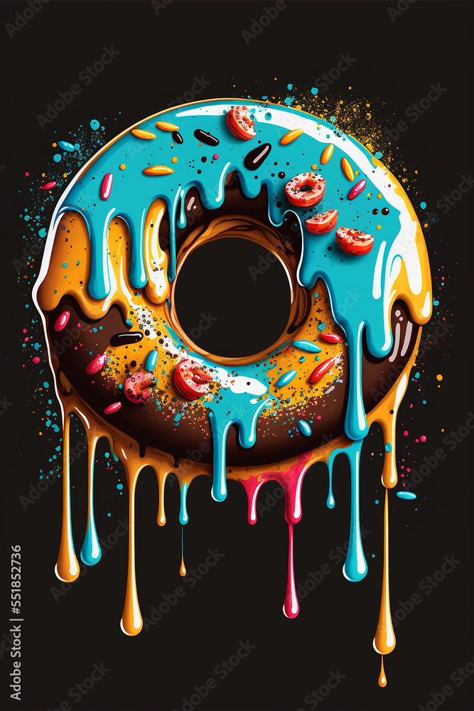 Canvas Prints DONUT melting colors. Generative Ai