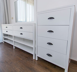 bespoke handmader bed room chest of draws and dresser in white wood finish
