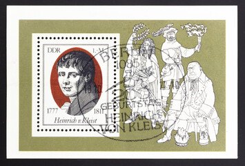Postage stamp '200th birthday of the writer Heinrich von Kleist' printed in East Germany. Series: 'Birth Bicentenary of writer Heinrich von Kleist', 1977