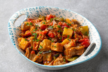Traditional Turkish food; eggplant meze (Turkish name; saksuka)