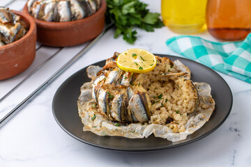 Anchovy pilaf (hamsi pilav), Turkish cuisine, Black Sea specialty (Turkish name; hamsili pilav)