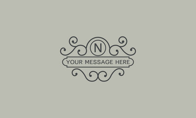 Creative logo design template and initial N. Vector illustration, elegant monogram with place for text